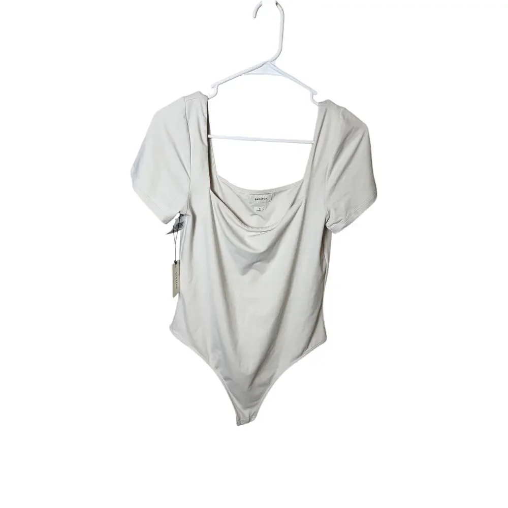 Aritzia Bodysuit Babaton NWT Contour Matte Pearl Short Sleeve Size XL